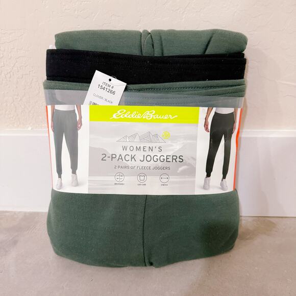 Eddie Bauer Pack Fleece Stretchy Lounge Joggers Pants Olive Green Black XXL NWT - Picture 6 of 10